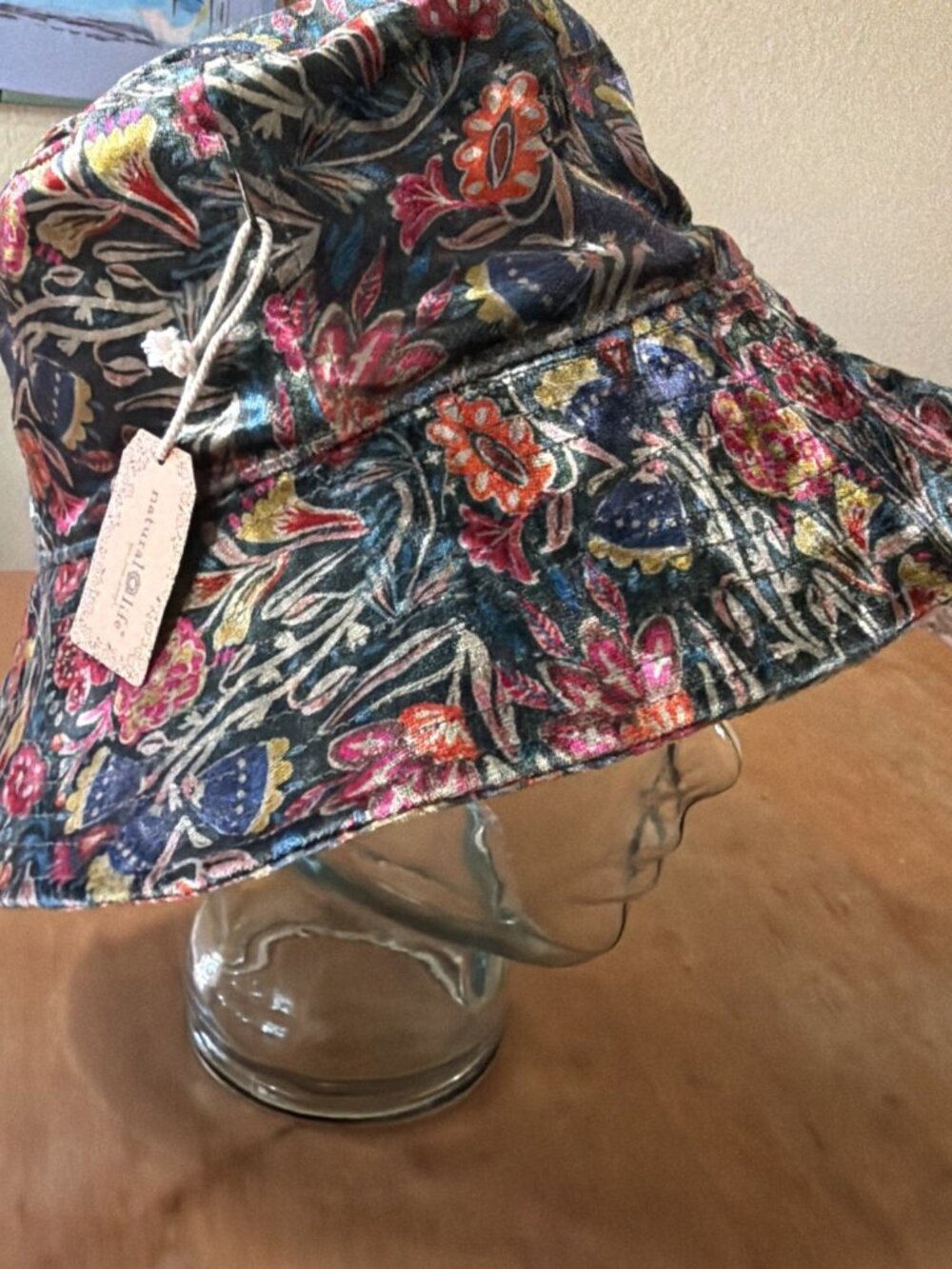 NEW Natural Life Velvet Multicolor Floral Bucket Hat, Fleece Lined, One Size OS